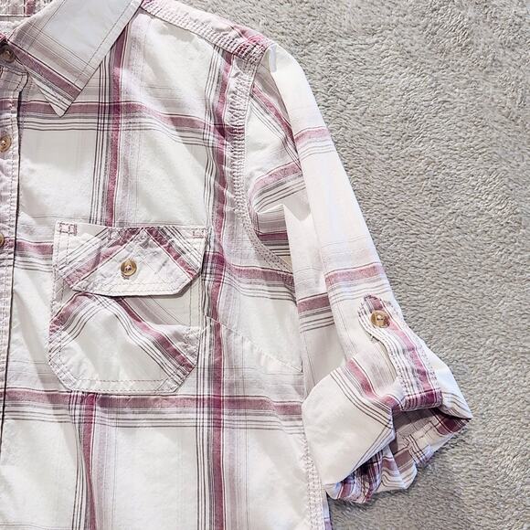Carhartt Womens White Purple Plaid 3/4 Sleeve Button Up Size Medium Western Work - Picture 4 of 13